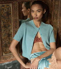 ALESIA CASHMERE CARDIGAN -- DEEP AQUAMARINE