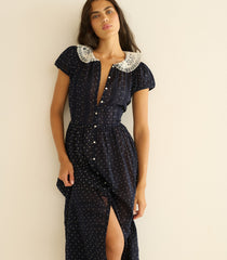 AMÉRIE DRESS -- NAVY FLOCK DOT