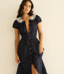 AMÉRIE DRESS -- NAVY FLOCK DOT