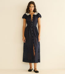 AMÉRIE DRESS -- NAVY FLOCK DOT