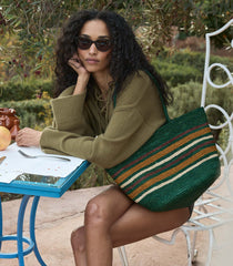 HARBOUR TOTE -- GREEN STRIPED RAFFIA