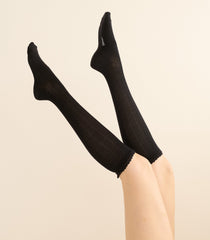 COLLÉGIEN POINTELLE KNEE HIGH SOCK -- NOIR DE CHARBON