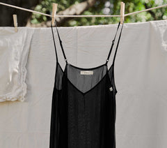 LONG DEEP V-NECK SLIP -- BLACK