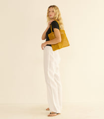 GRANDE MARION TOTE -- MUSTARD CHAMBIRA