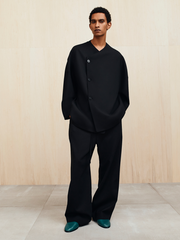 Double Weave Wool Wide Leg Drawstring Pants