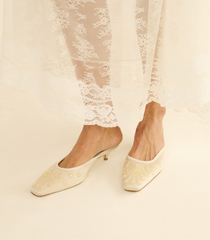 MALIN MULE -- EMBELLISHED EGGSHELL SATIN