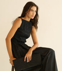 MURIEL CLUTCH -- BLACK RAFFIA