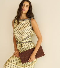 MURIEL CLUTCH -- MARRON RAFFIA
