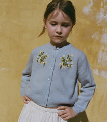 PETIT GARDENIA CASHMERE CARDIGAN -- CLEAR SKY