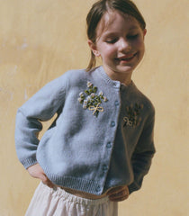 PETIT GARDENIA CASHMERE CARDIGAN -- CLEAR SKY