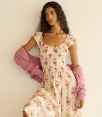 QUINETTE DRESS -- IVORY LANTANA FLORAL