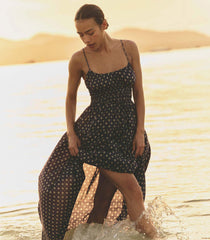 SAFIA DRESS -- NAVY CADIZ FOULARD