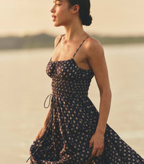 SAFIA DRESS -- NAVY CADIZ FOULARD