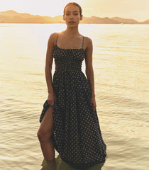 SAFIA DRESS -- NAVY CADIZ FOULARD