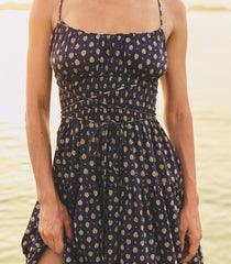 SAFIA DRESS -- NAVY CADIZ FOULARD