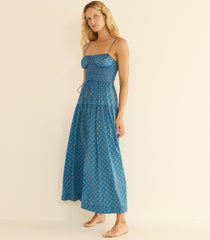 SAFIA DRESS -- SANTORINI BLUE CADIZ FOULARD