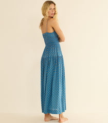 SAFIA DRESS -- SANTORINI BLUE CADIZ FOULARD