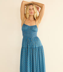 SAFIA DRESS -- SANTORINI BLUE CADIZ FOULARD