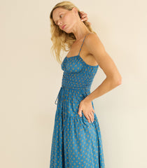 SAFIA DRESS -- SANTORINI BLUE CADIZ FOULARD