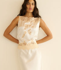VIVIANE TOP -- SALT AND PEACH LACE