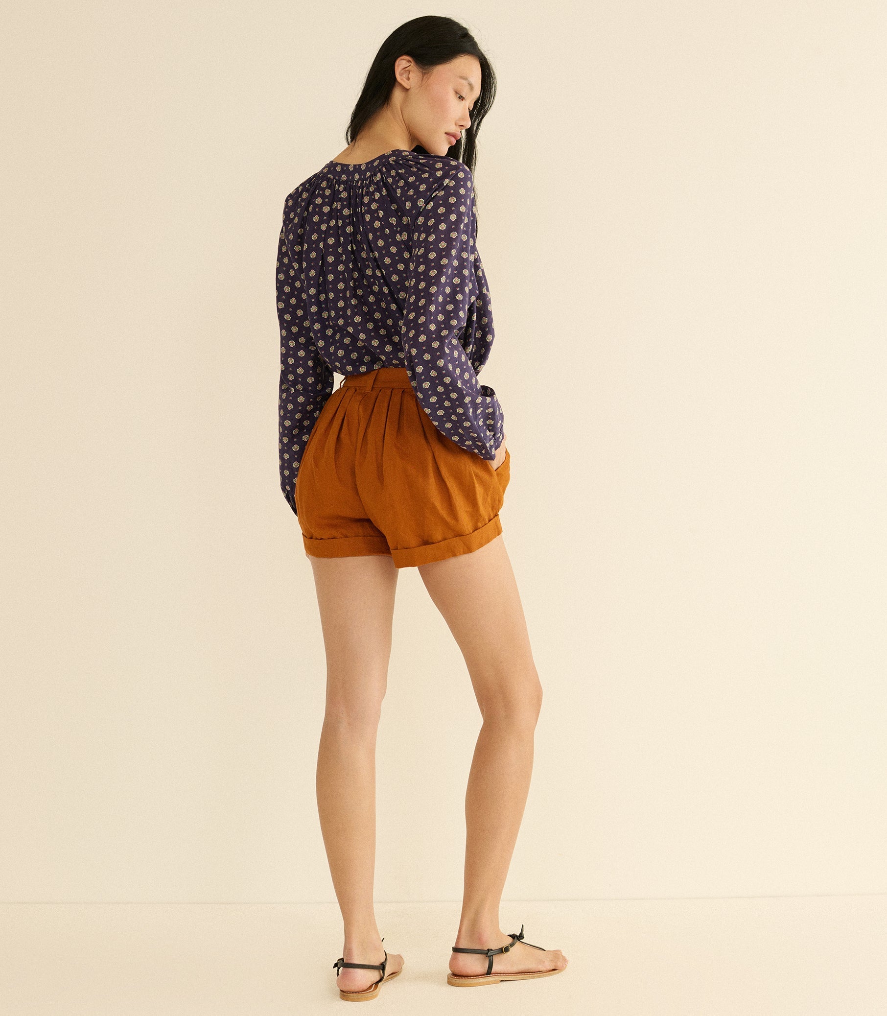 JULIENNE TOP -- NAVY CADIZ FOULARD