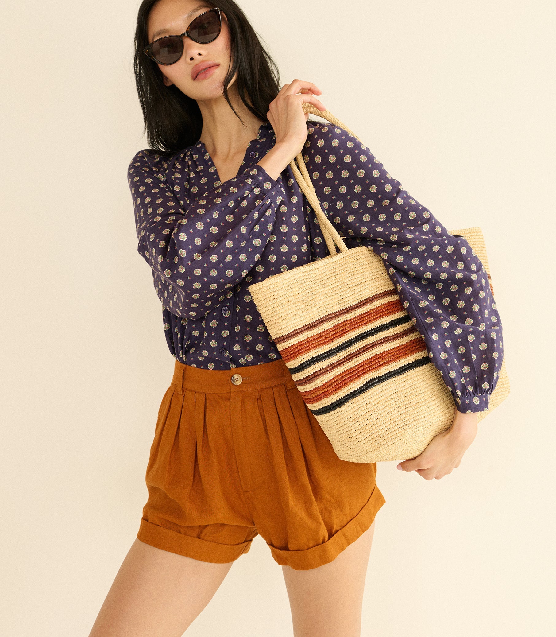 JULIENNE TOP -- NAVY CADIZ FOULARD